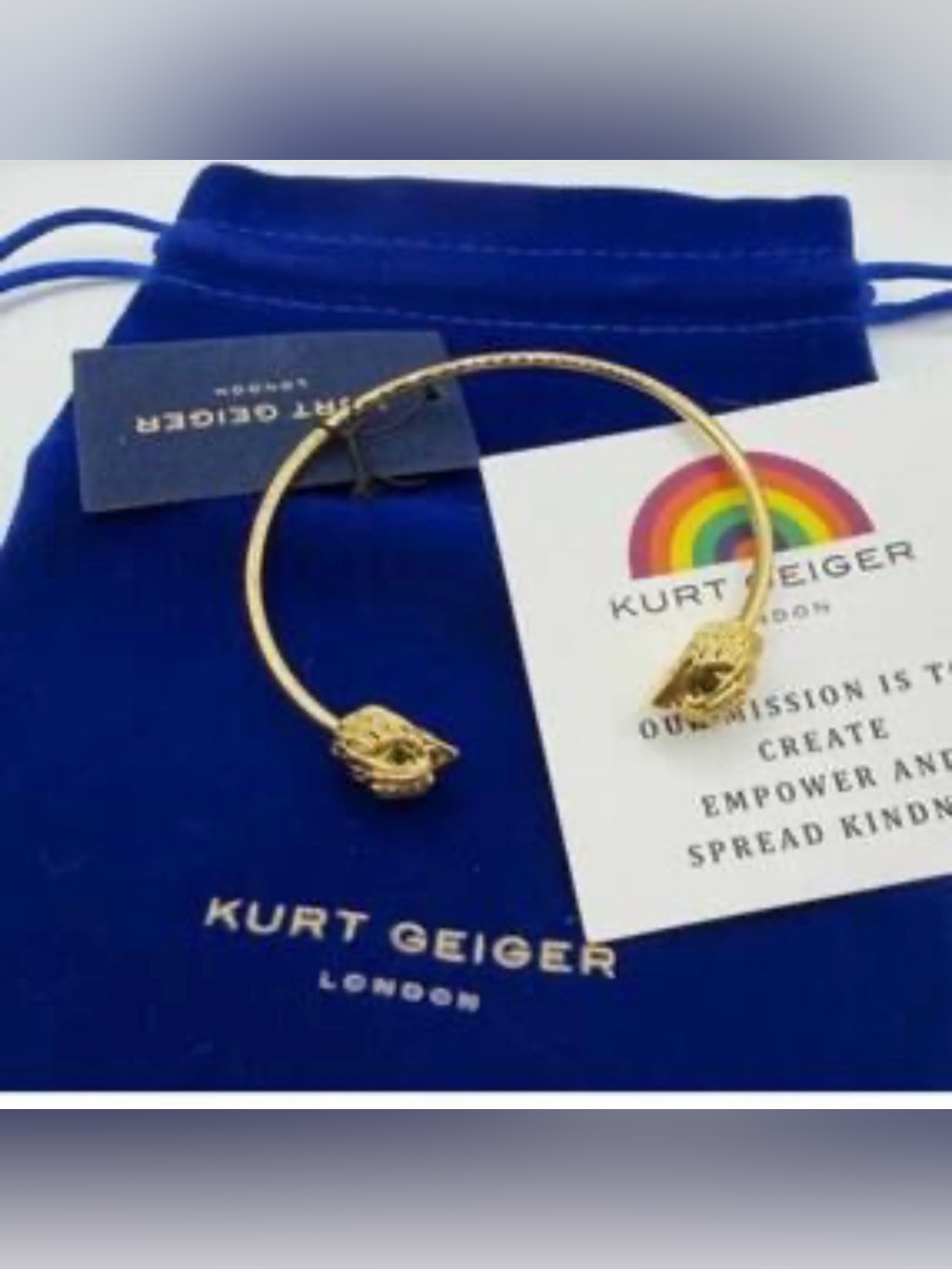 Kurt Geiger London Bracelet Green Eyed Pav Crystal Eagle Heads Nwt